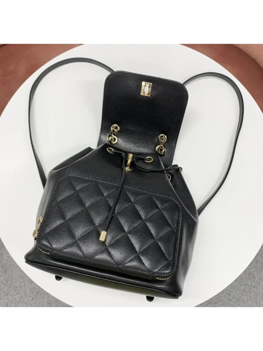 Chanel Quilted Caviar Leather Chain Backpack